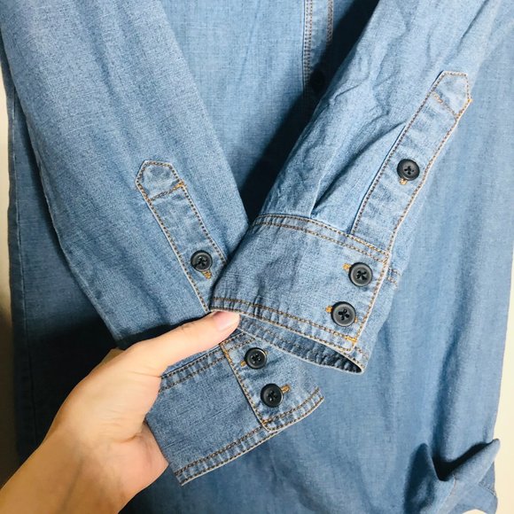 J. CREW | Chambray Tab Sleeve Collared Shirt Dress 100% Cotton Chest Pockets - Picture 5 of 7